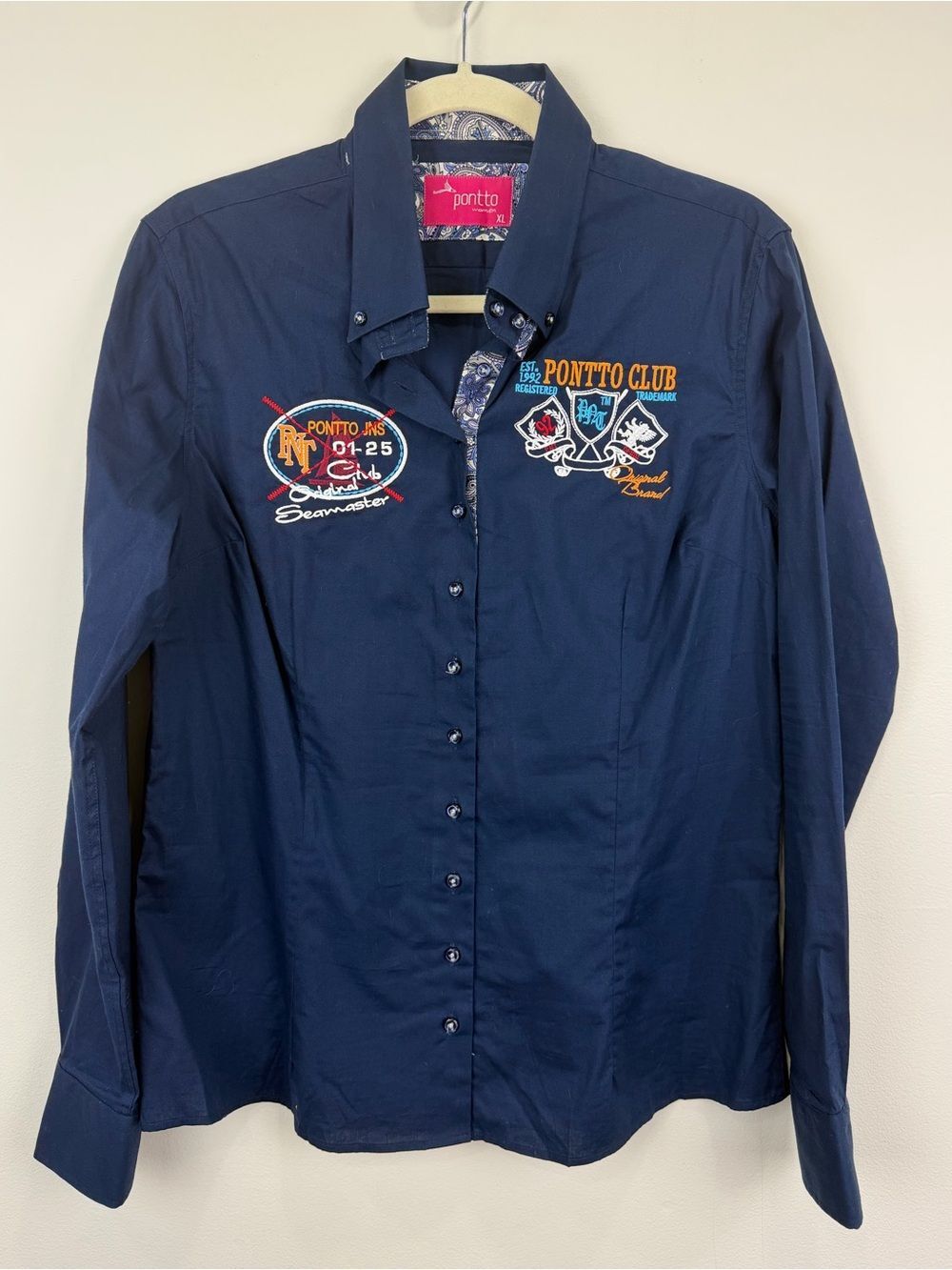 Pontto Club Y2K Nautical Embroidered Button Down Shirt XL